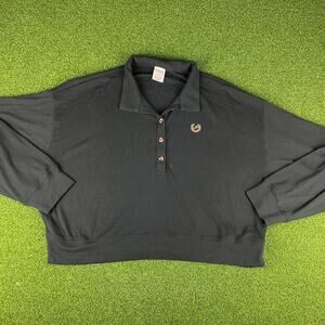 Vintage Victoria’s Secret Pink Sleepwear Black Waffle Cropped Polo Shirt Sz 2XL